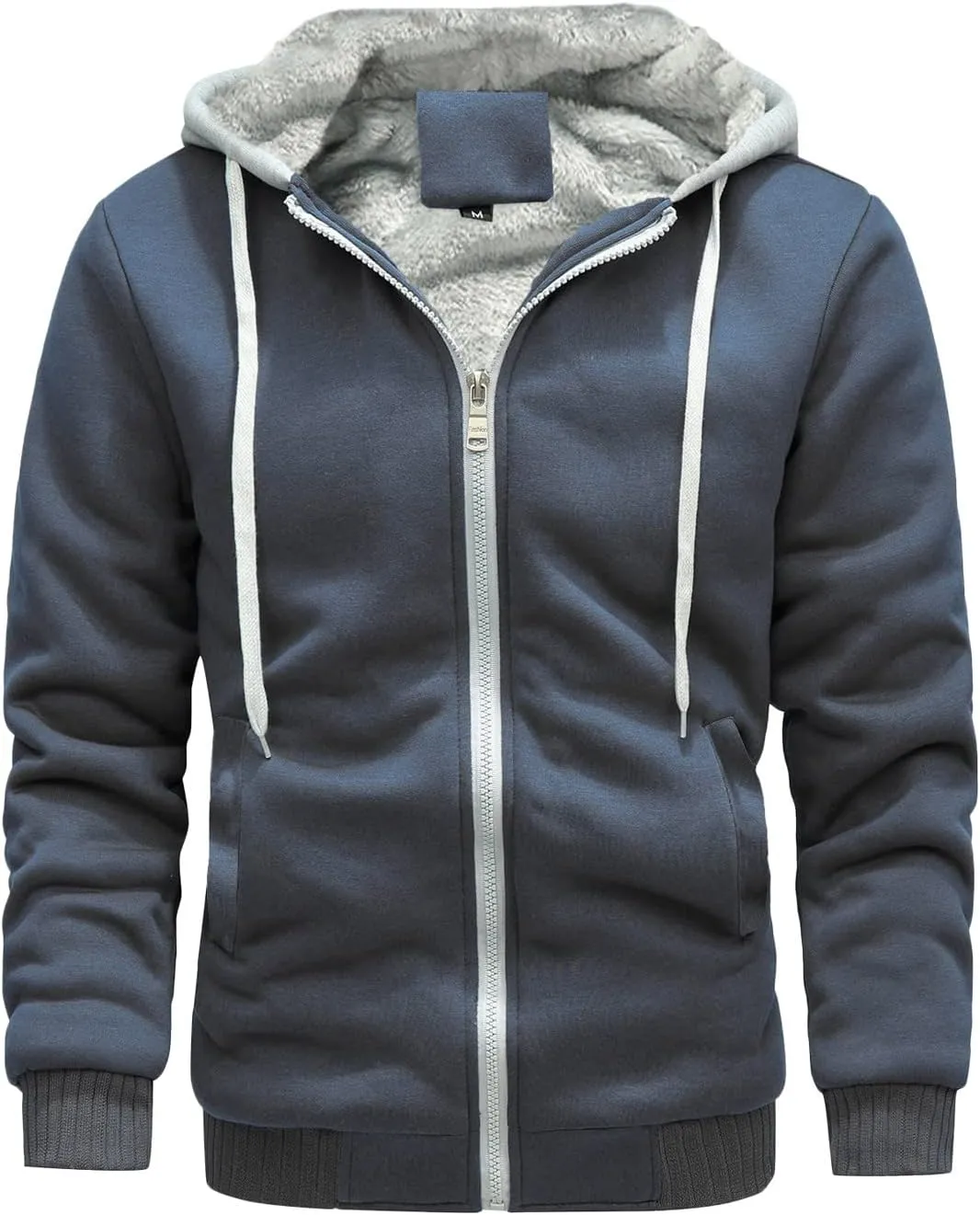 Men's Thermal Hoodie Fake Two-Piece Sports Sweatshirt Long Sleeve Zipper Hooded Jacket Coats