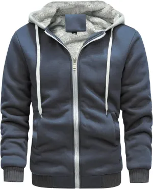 Men's Thermal Hoodie Fake Two-Piece Sports Sweatshirt Long Sleeve Zipper Hooded Jacket Coats
