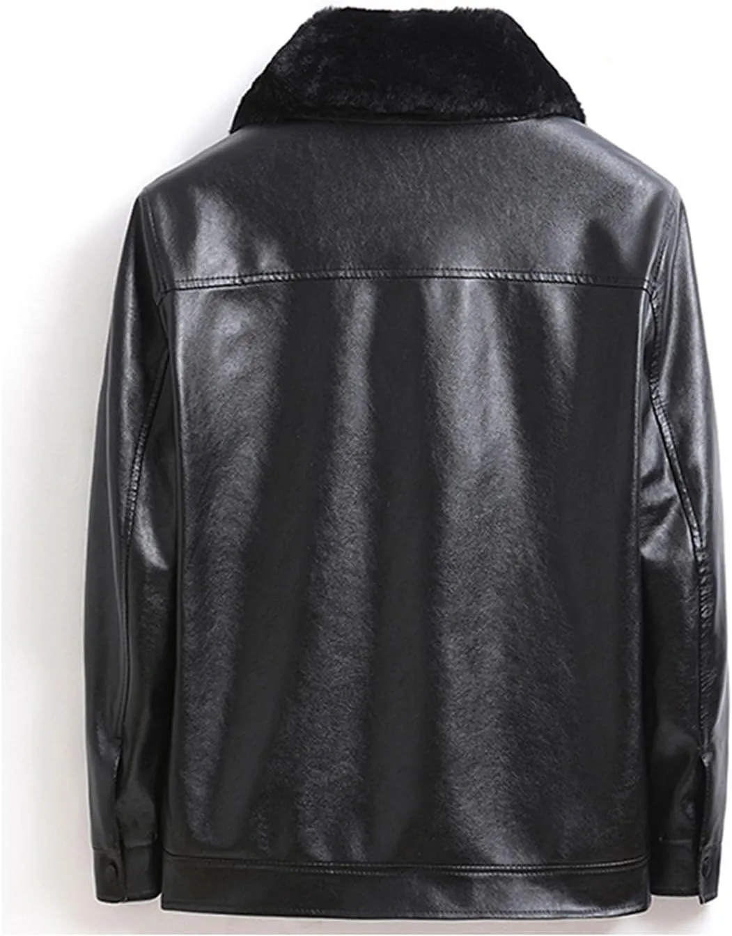 Men's Thickened Motorcycle Coat Fleecel Lined Lapel Winter Warm Bomber Jackets Faux Leather Sherpa Turcker Coats