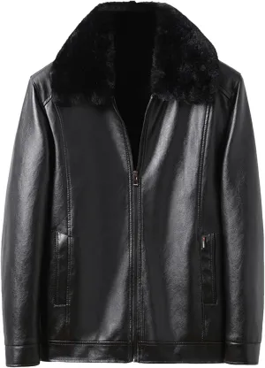 Men's Thickened Motorcycle Coat Fleecel Lined Lapel Winter Warm Bomber Jackets Faux Leather Sherpa Turcker Coats