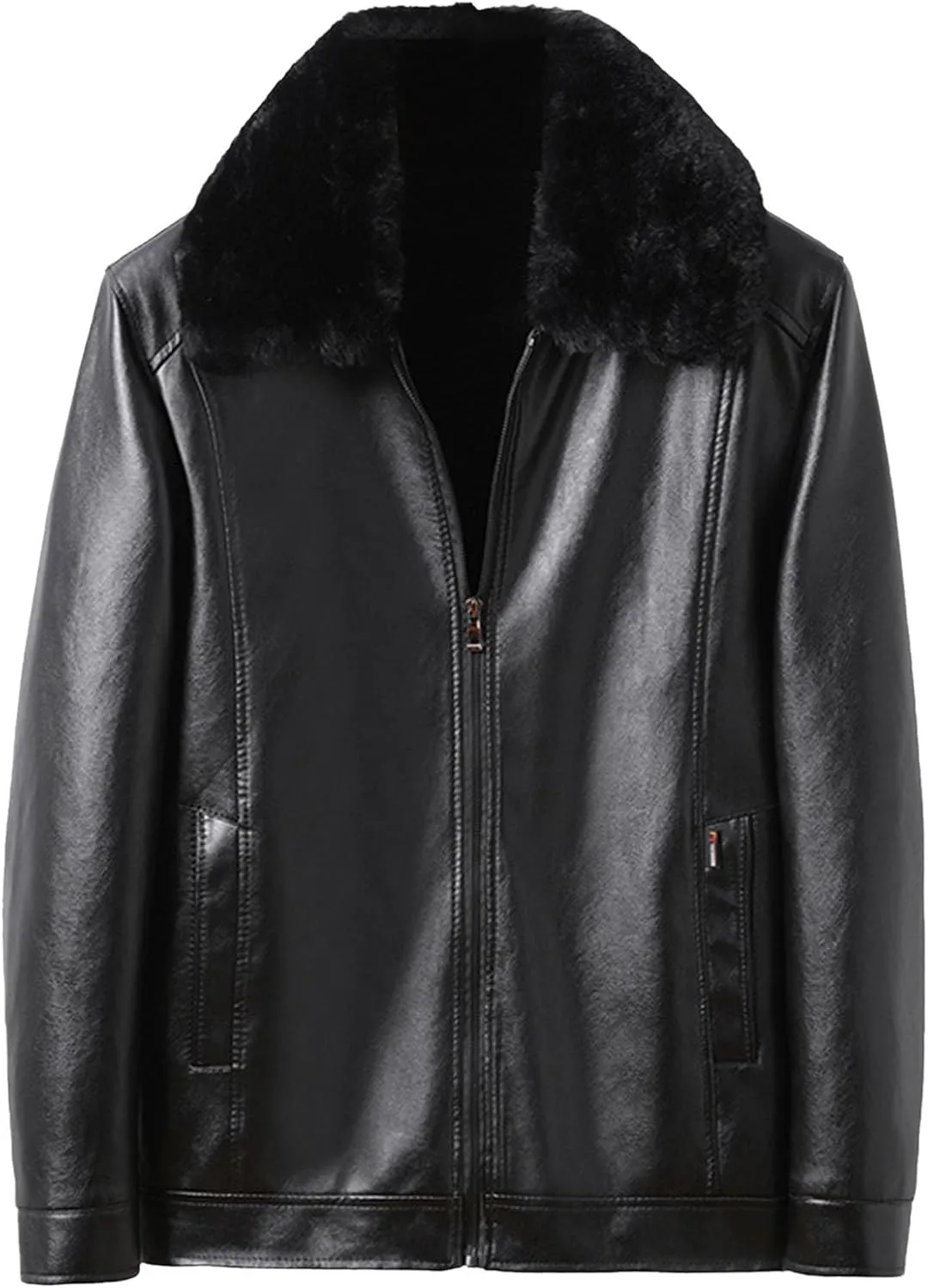 Men's Thickened Motorcycle Coat Fleecel Lined Lapel Winter Warm Bomber Jackets Faux Leather Sherpa Turcker Coats