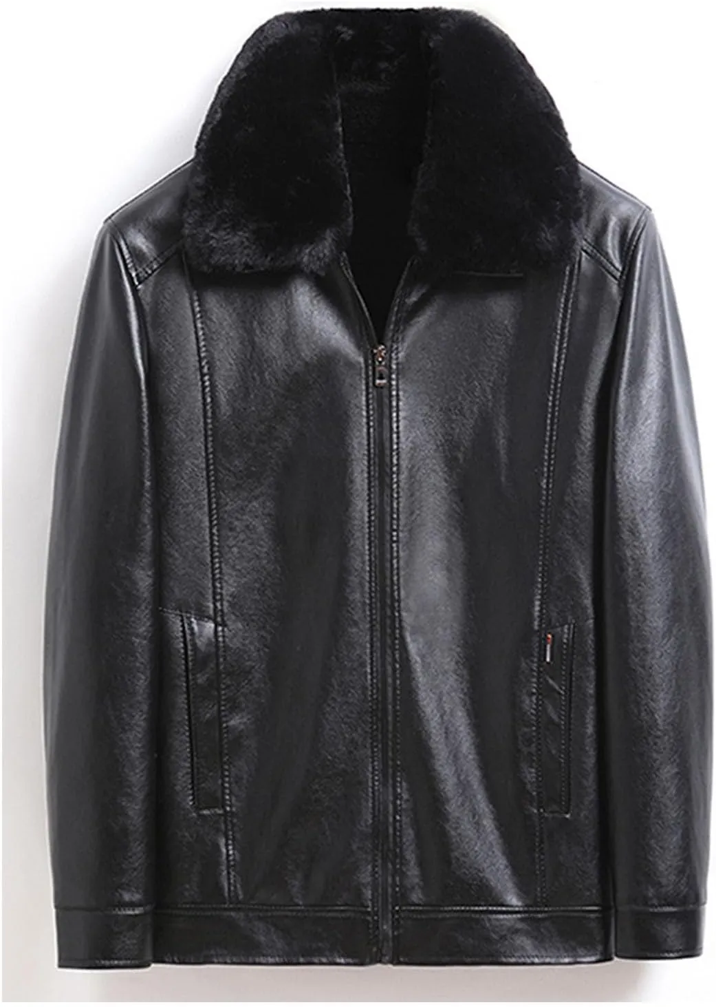 Men's Thickened Motorcycle Coat Fleecel Lined Lapel Winter Warm Bomber Jackets Faux Leather Sherpa Turcker Coats
