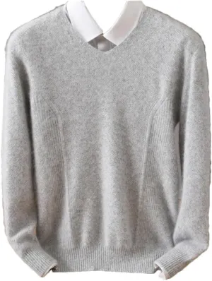 Men's Tops Pullover V-Neck Sweater Loose Long-Sleeved Solid Color Knitted Bottom Sweater