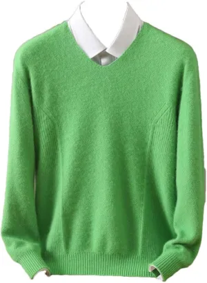 Men's Tops Pullover V-Neck Sweater Loose Long-Sleeved Solid Color Knitted Bottom Sweater