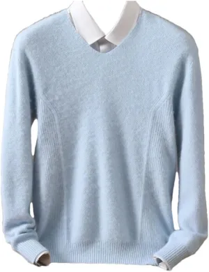 Men's Tops Pullover V-Neck Sweater Loose Long-Sleeved Solid Color Knitted Bottom Sweater