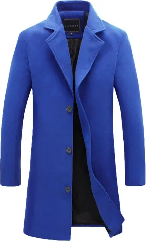 Men's Trench & Pea Coat - Big & Tall Size, Wool Material, Single Breasted, Lapel, Open Front Cardigan Jacket