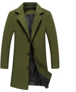 Men's Trench & Pea Coat - Big & Tall Size, Wool Material, Single Breasted, Lapel, Open Front Cardigan Jacket