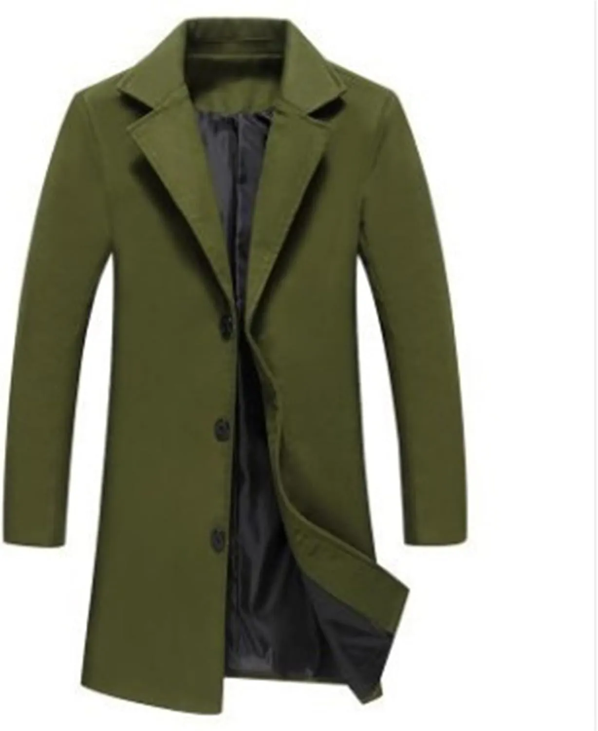 Men's Trench & Pea Coat - Big & Tall Size, Wool Material, Single Breasted, Lapel, Open Front Cardigan Jacket