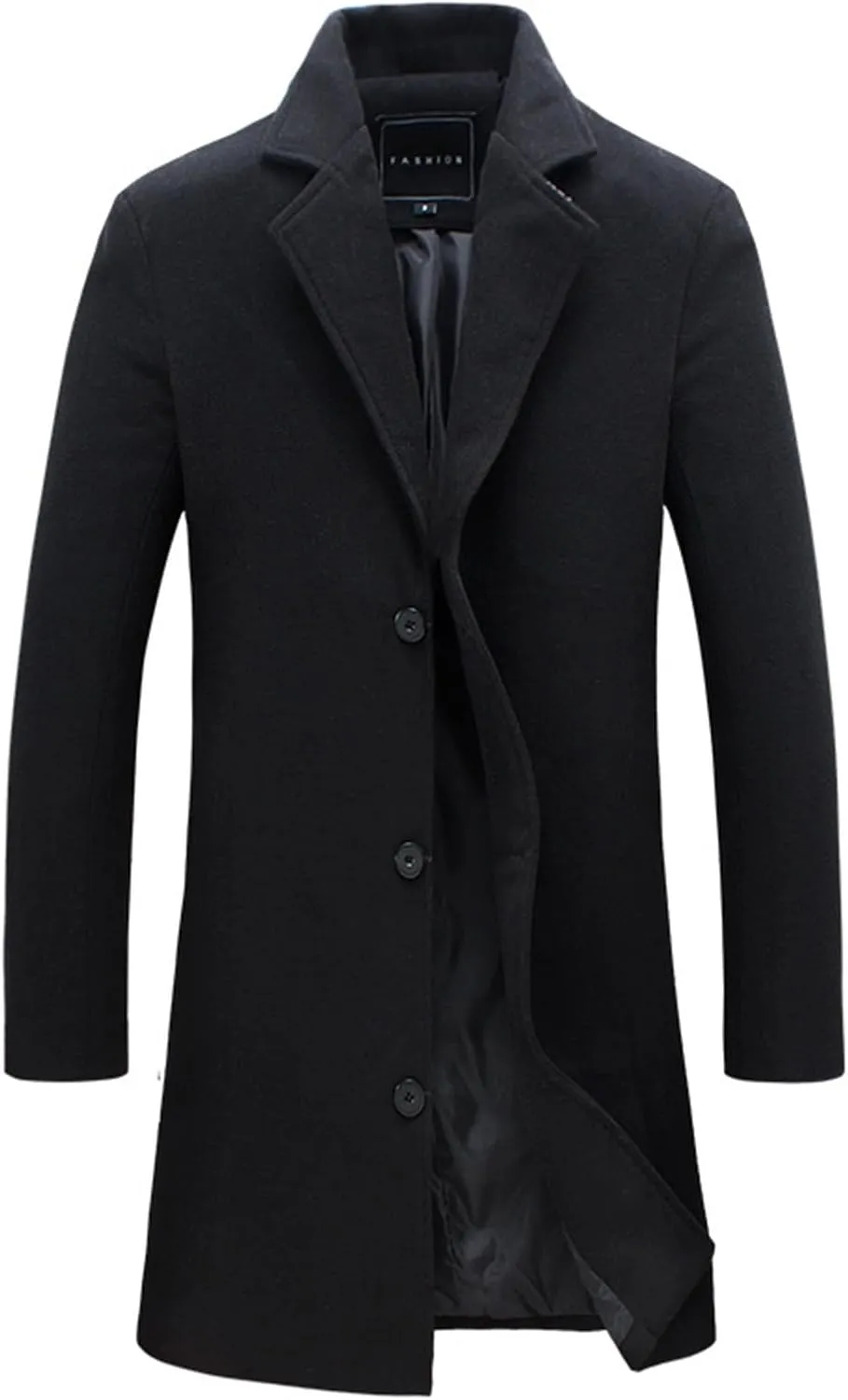 Men's Trench & Pea Coat - Big & Tall Size, Wool Material, Single Breasted, Lapel, Open Front Cardigan Jacket