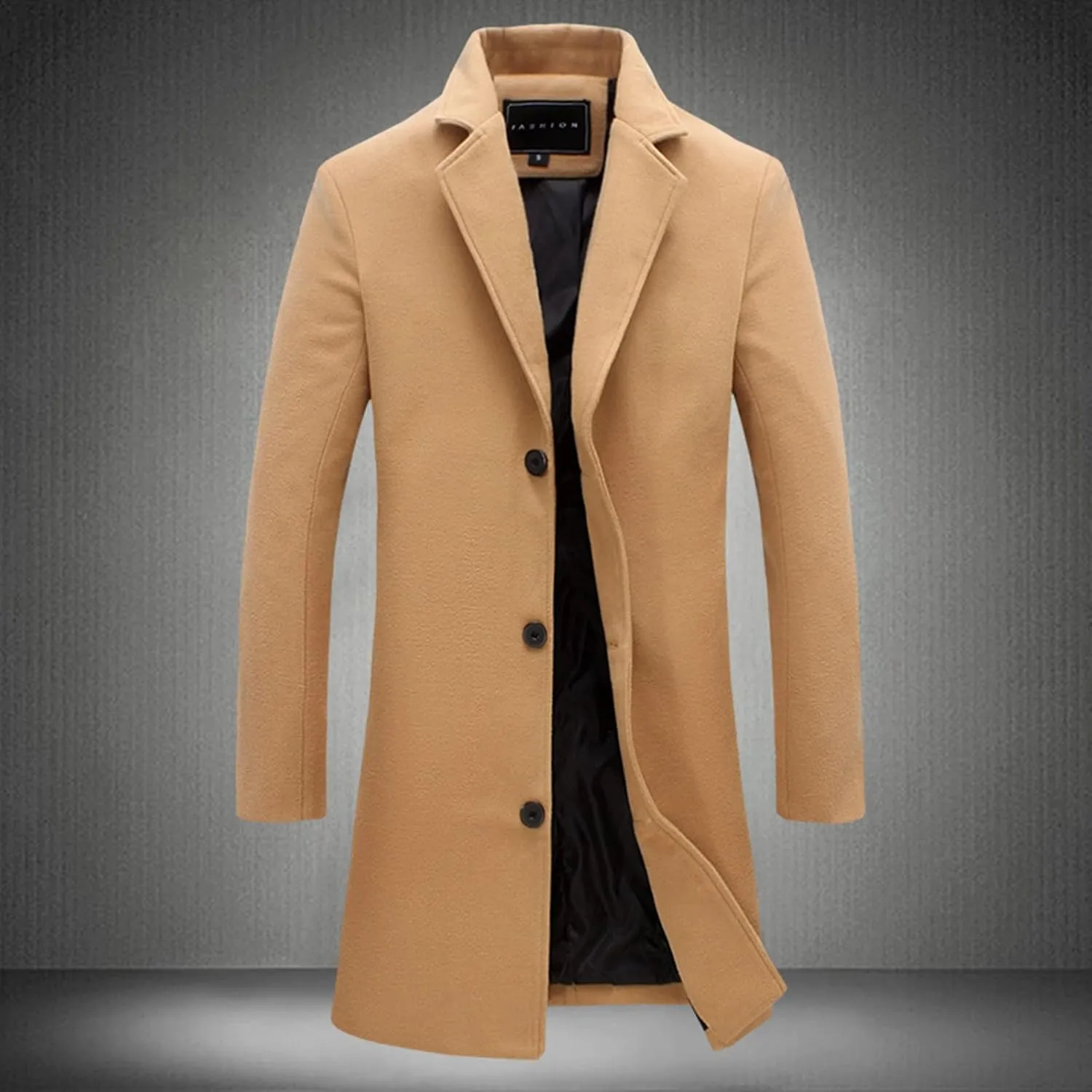 Mens Trench Coat Notched Collar Single Breasted Peacoat Winter Overcoat With Pockets Windbreaker Warm Jackets