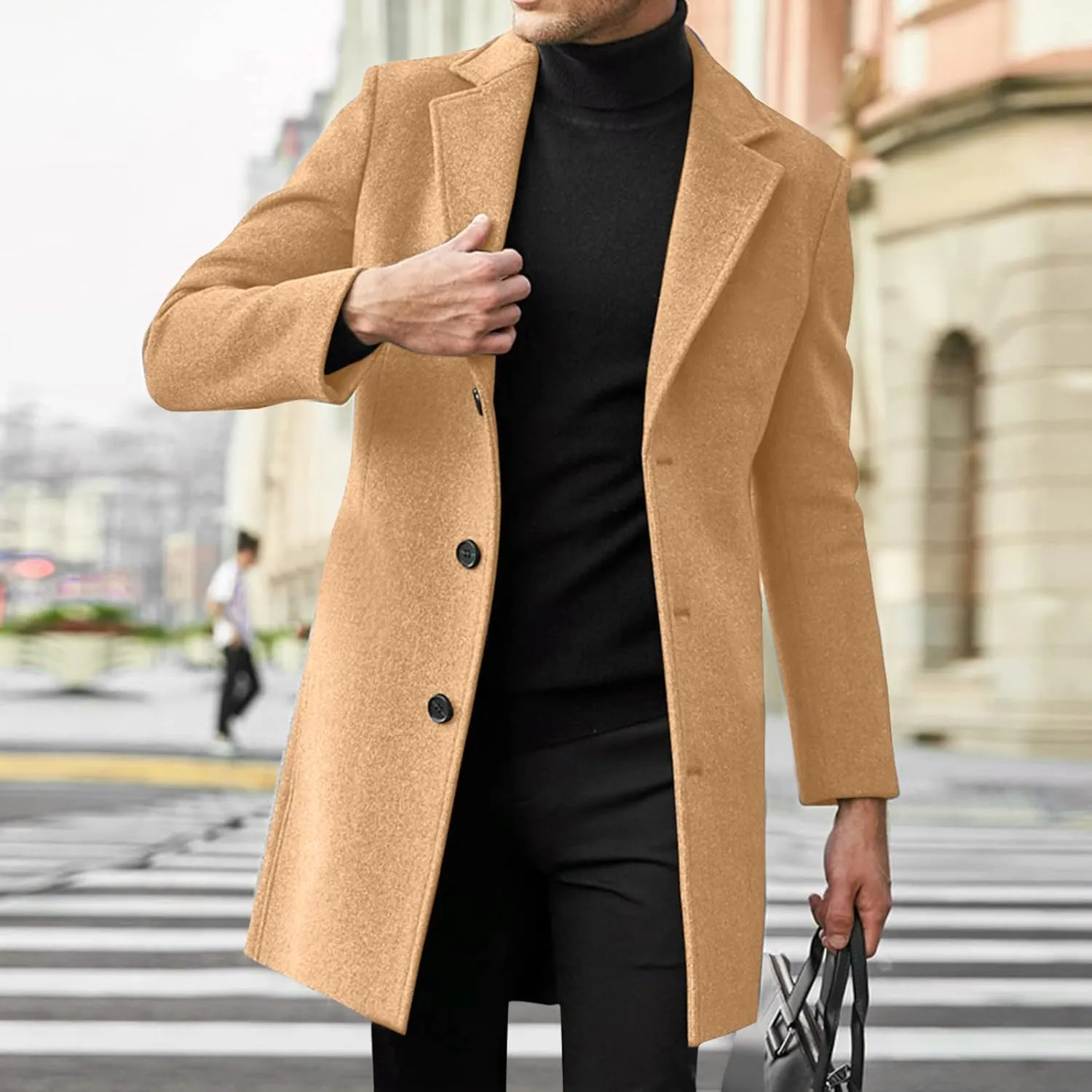 Mens Trench Coat Notched Collar Single Breasted Peacoat Winter Overcoat With Pockets Windbreaker Warm Jackets