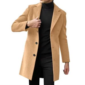Mens Trench Coat Notched Collar Single Breasted Peacoat Winter Overcoat With Pockets Windbreaker Warm Jackets