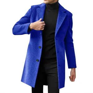 Mens Trench Coat Slim Fit Notch Lapel Single Breasted Business Casual Long Peacoat Fall Winter Windproof Overcoat