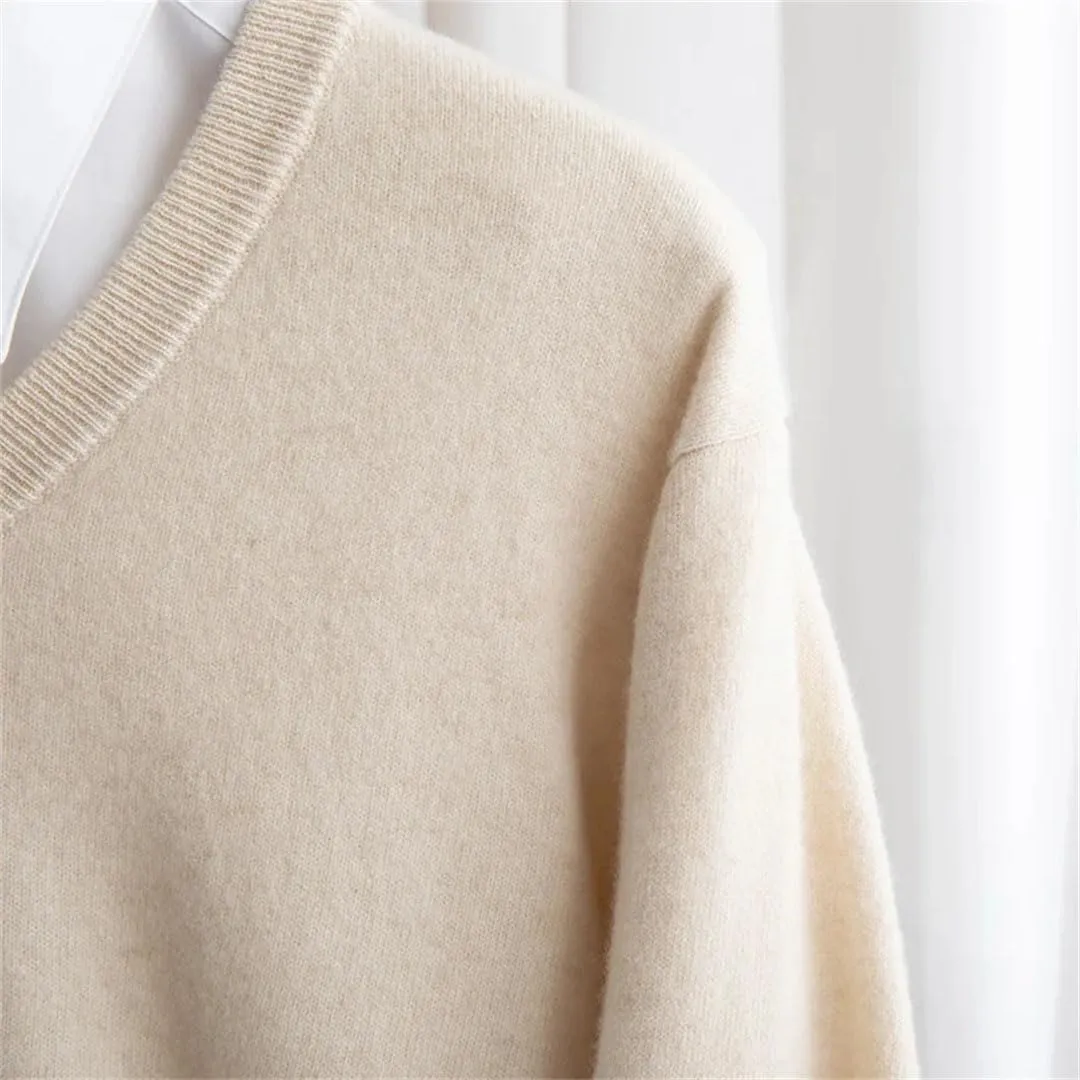 Men's V-Neck Jumper Warm First-Line Sweater Business Basic Knit Top