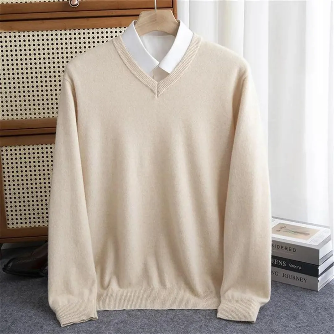 Men's V-Neck Jumper Warm First-Line Sweater Business Basic Knit Top