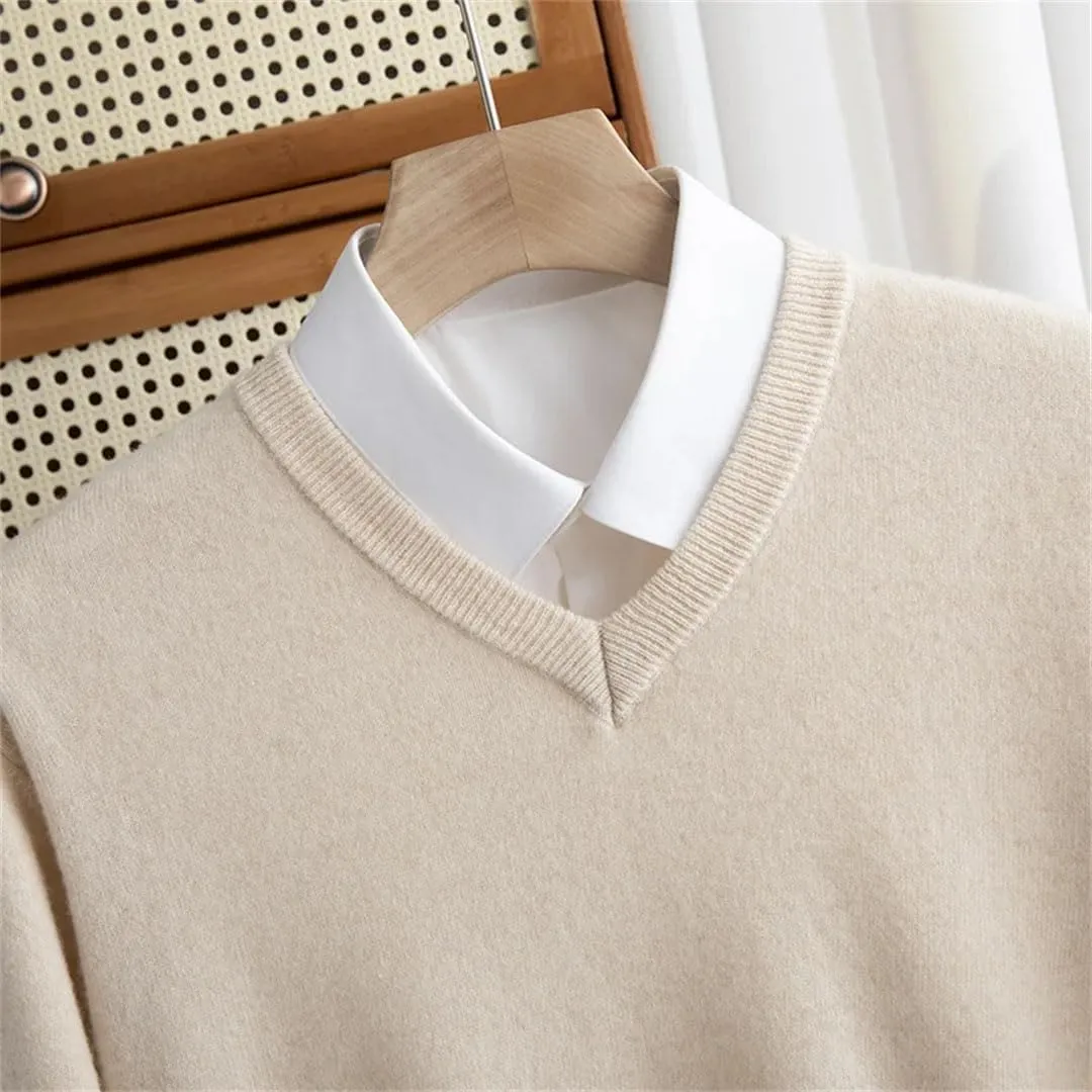 Men's V-Neck Jumper Warm First-Line Sweater Business Basic Knit Top