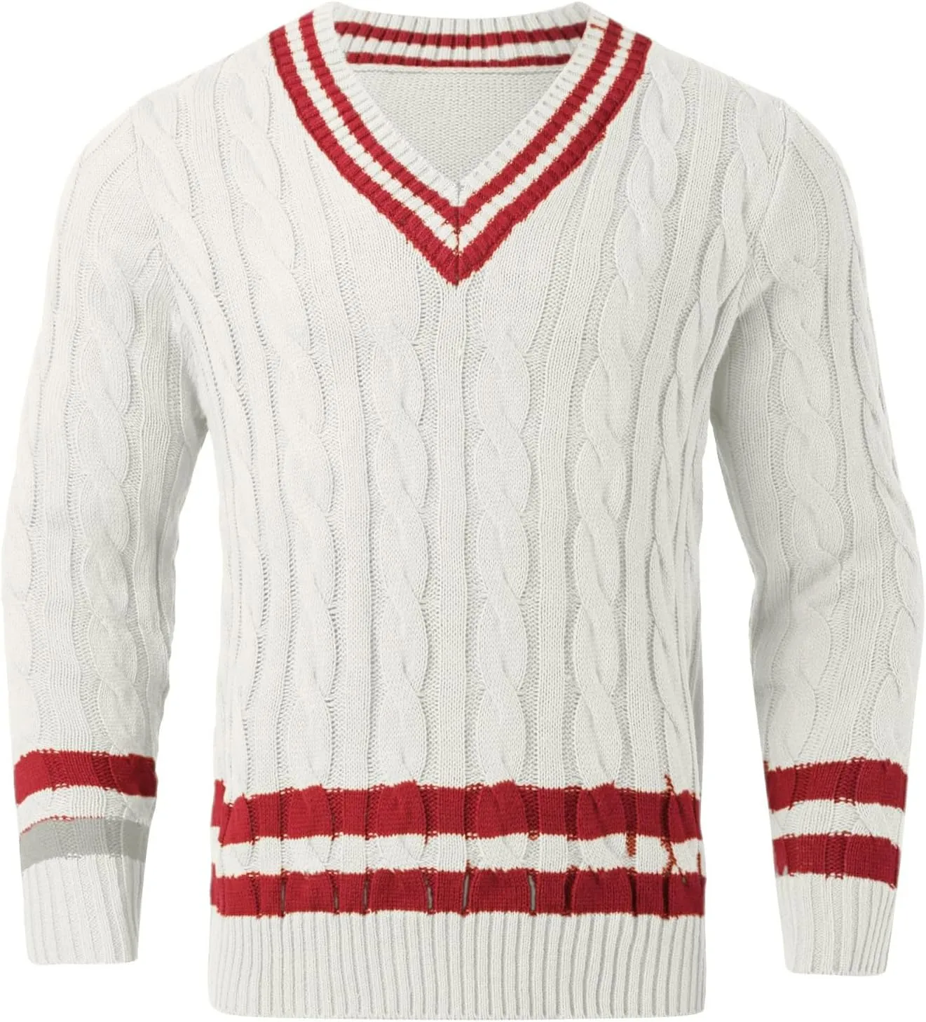 Men's V Neck Sweater Long Sleeve Striped Pullover Twist Textured Ribbed Tops Knitted Casual Loose Oversize Sweater