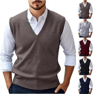 Men's V Neck Sweater Vest Knitted Pullover Sleeveless Knit Soft Casual Loose Vest Fashion 2025 Fall Spring