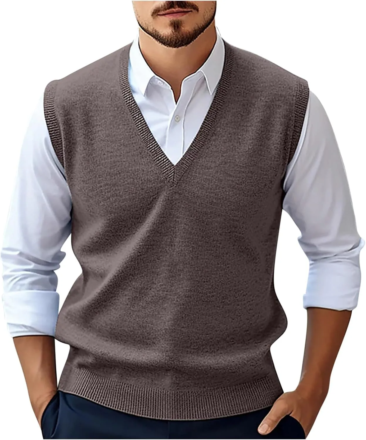 Men's V Neck Sweater Vest Knitted Pullover Sleeveless Knit Soft Casual Loose Vest Fashion 2025 Fall Spring