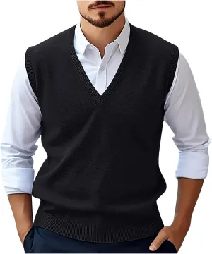 Men's V Neck Sweater Vest Knitted Pullover Sleeveless Knit Soft Casual Loose Vest Fashion 2025 Fall Spring