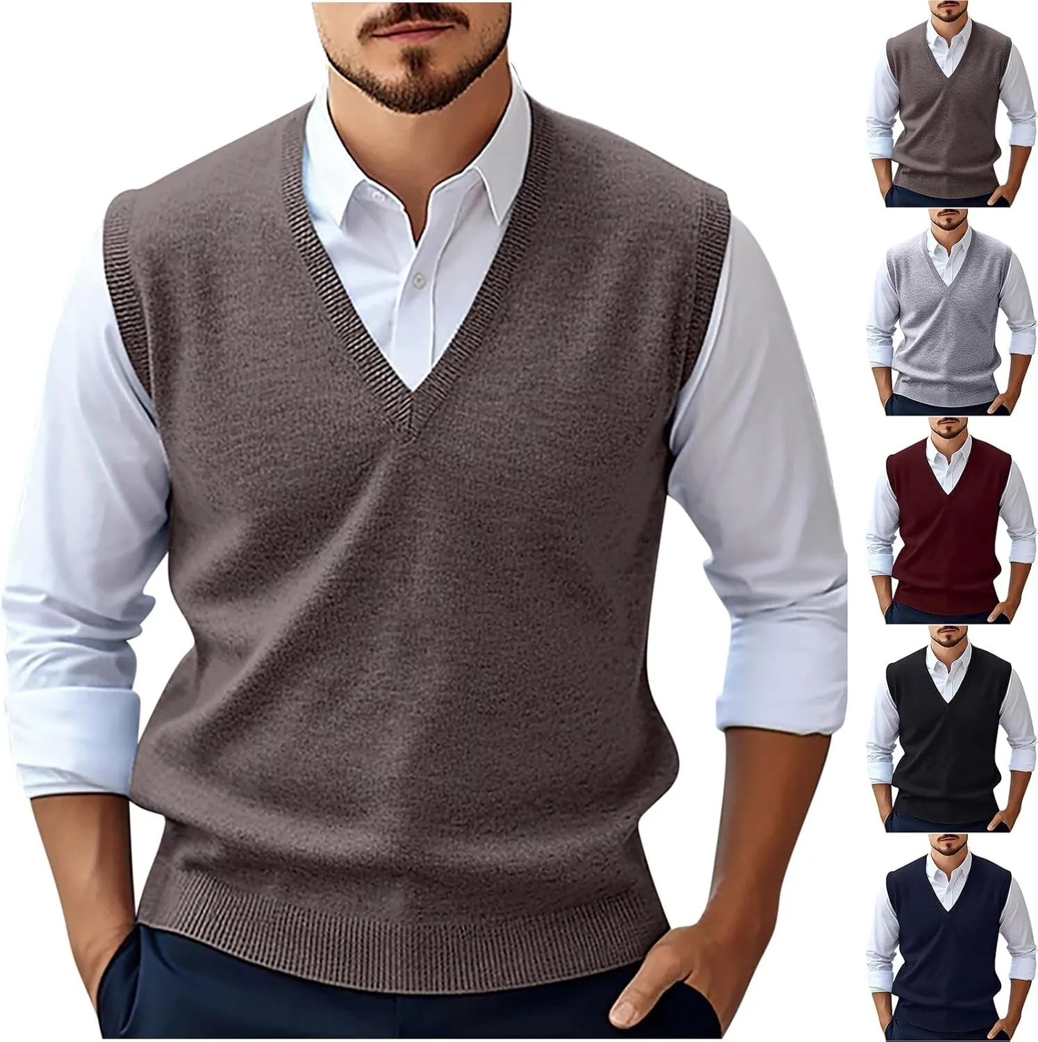 Men's V Neck Sweater Vest Knitted Pullover Sleeveless Knit Soft Casual Loose Vest Fashion 2025 Fall Spring