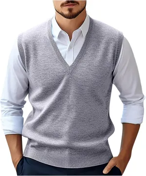 Men's V Neck Sweater Vest Knitted Pullover Sleeveless Knit Soft Casual Loose Vest Fashion 2025 Fall Spring