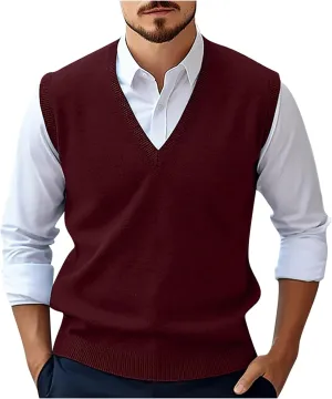 Men's V Neck Sweater Vest Knitted Pullover Sleeveless Knit Soft Casual Loose Vest Fashion 2025 Fall Spring