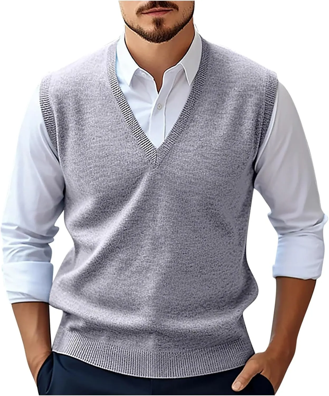 Men's V Neck Sweater Vest Knitted Pullover Sleeveless Knit Soft Casual Loose Vest Fashion 2025 Fall Spring