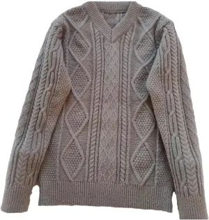 Mens V Neck Sweaters Casual Slim Fit Long Sleeve Wool Blend Loose Pullover Sweater Men Cable Knit Sweater