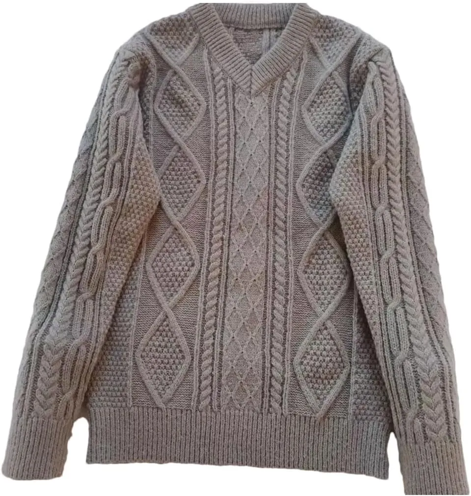 Mens V Neck Sweaters Casual Slim Fit Long Sleeve Wool Blend Loose Pullover Sweater Men Cable Knit Sweater