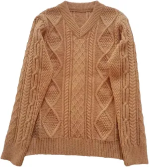 Mens V Neck Sweaters Casual Slim Fit Long Sleeve Wool Blend Loose Pullover Sweater Men Cable Knit Sweater