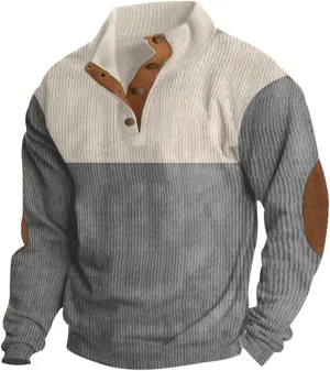 Mens Valentine's pant Corduroy Sweatshirt Henley Pullover Long Sleeve Vintage Stand Collar Button Up Sweaters Tops