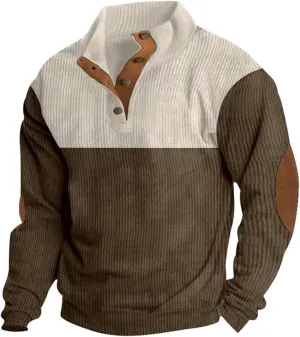 Mens Valentine's pant Corduroy Sweatshirt Henley Pullover Long Sleeve Vintage Stand Collar Button Up Sweaters Tops
