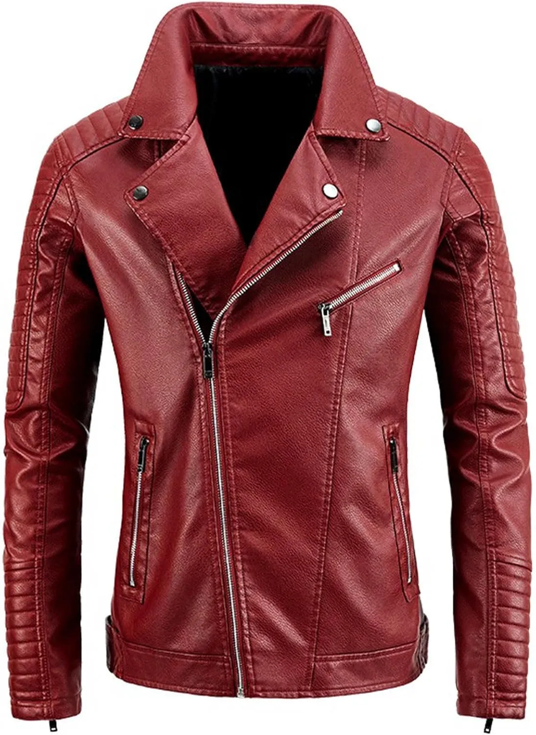 Men's Vintage Asymmetric Zip Lightweight Faux Leather Biker Jacket Long Sleeve Lapel Collar Motorcycle Racing Coats