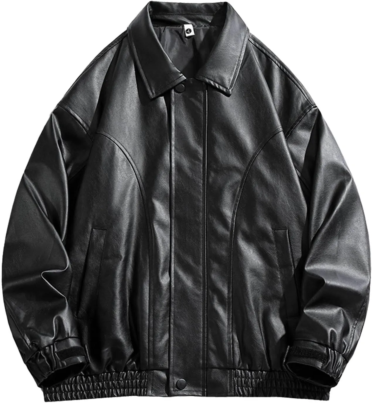 Men's Vintage Faux Leather Jacket Zip Long Sleeve Motorcycle Biker Racing Coat PU Lapel Lightweight Slim Fit Jackets