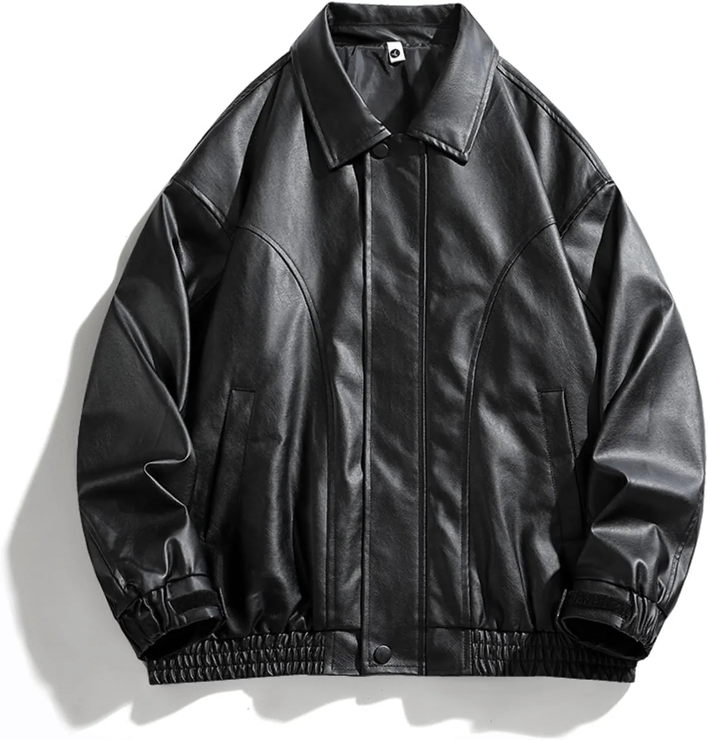 Men's Vintage Faux Leather Jacket Zip Long Sleeve Motorcycle Biker Racing Coat PU Lapel Lightweight Slim Fit Jackets