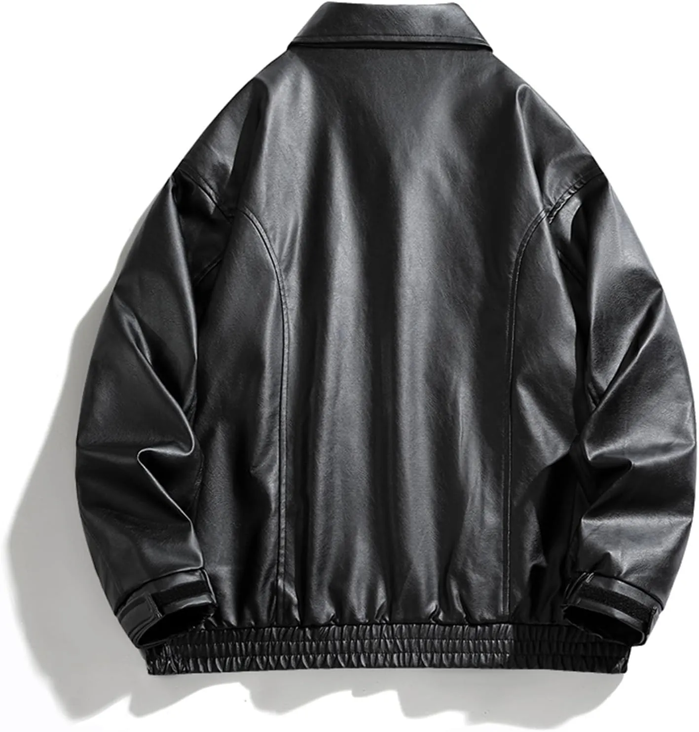 Men's Vintage Faux Leather Jacket Zip Long Sleeve Motorcycle Biker Racing Coat PU Lapel Lightweight Slim Fit Jackets