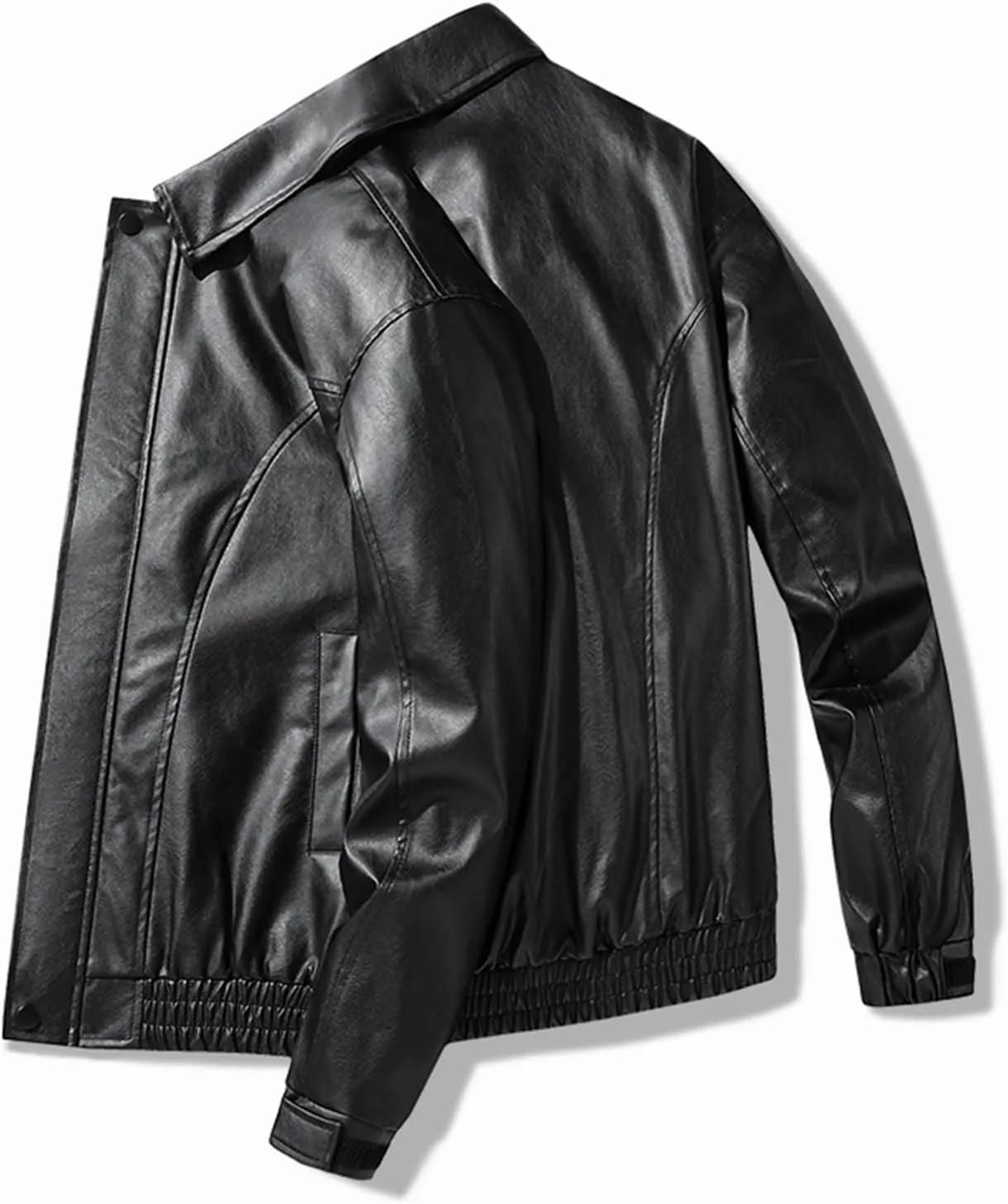 Men's Vintage Faux Leather Jacket Zip Long Sleeve Motorcycle Biker Racing Coat PU Lapel Lightweight Slim Fit Jackets