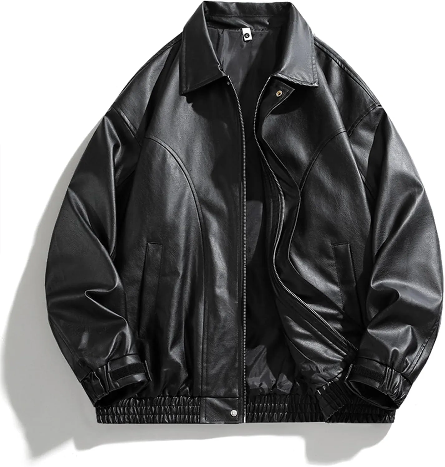 Men's Vintage Faux Leather Jacket Zip Long Sleeve Motorcycle Biker Racing Coat PU Lapel Lightweight Slim Fit Jackets