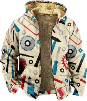 Mens Vintage Fleece Jacket Sherpa Lined Winter Coats Fall Winter Cozy Outerwear Windproof Casual Hoodies Plus Size