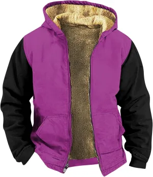 Mens Vintage Fleece Jacket Sherpa Lined Winter Coats Parka Warm Cozy Outerwear Windbreaker Casual Hoodies Plus Size