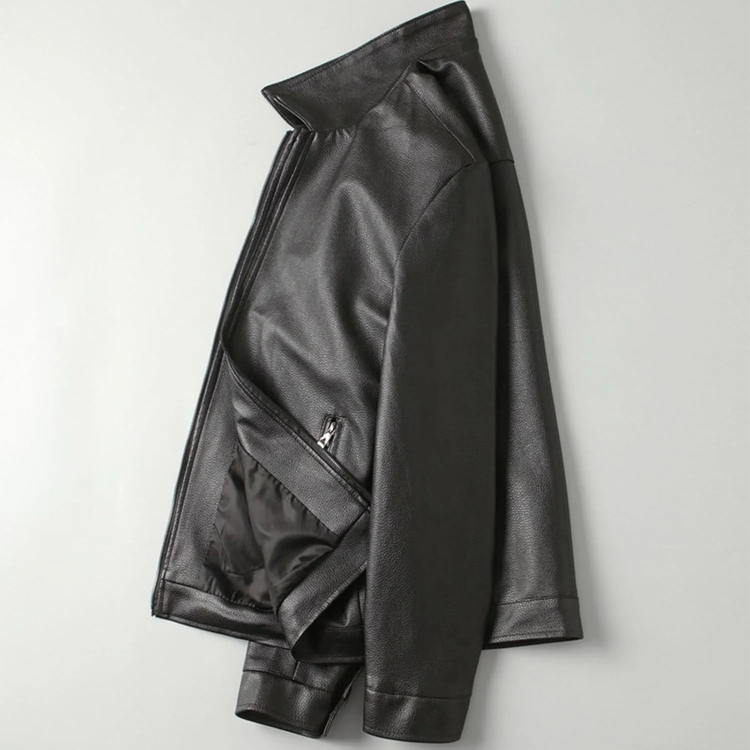 Mens Vintage Leather Long Sleeve Jacket Coat Stand Collar Club Coat Fashion Men's Leather Jackets Casual TopsWinter