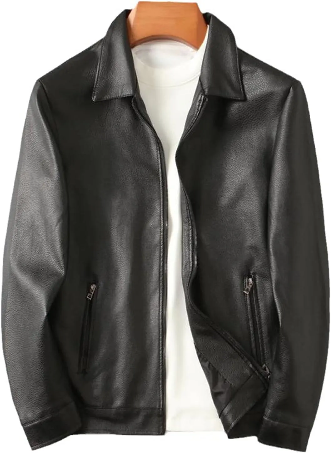 Mens Vintage Leather Long Sleeve Jacket Coat Stand Collar Club Coat Fashion Men's Leather Jackets Casual TopsWinter