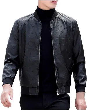 Mens Vintage Leather Long Sleeve Jacket Coat Stand Collar Club Coat Fashion Men's Leather Jackets Casual TopsWinter