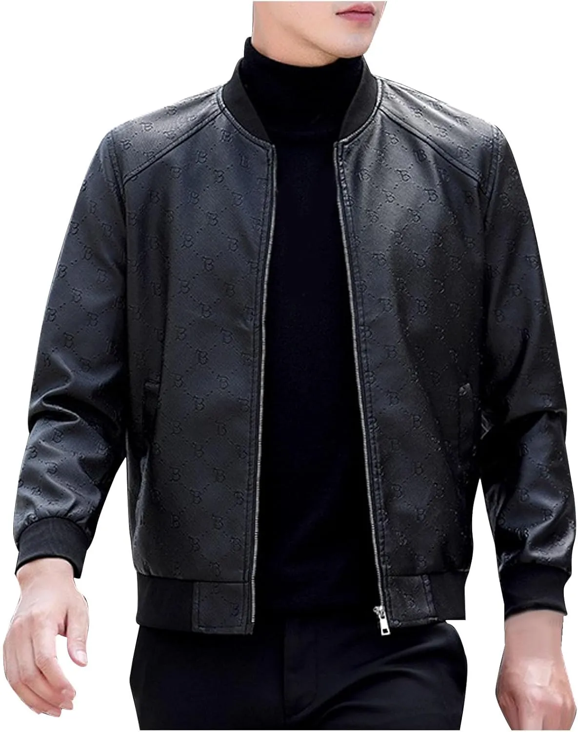 Mens Vintage Leather Long Sleeve Jacket Coat Stand Collar Club Coat Fashion Men's Leather Jackets Casual TopsWinter
