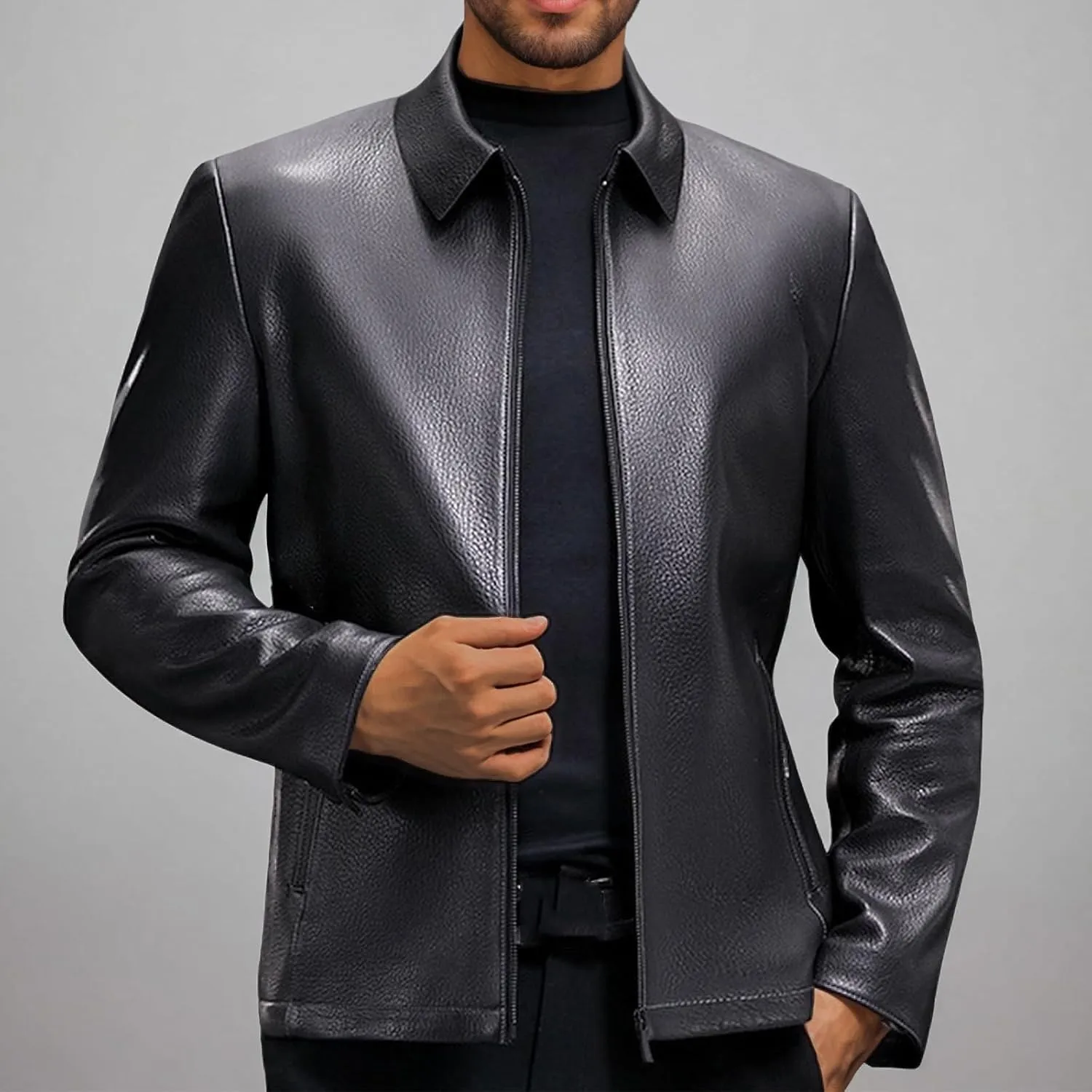 Mens Vintage Leather Long Sleeve Jacket Coat Stand Collar Club Coat Fashion Men's Leather Jackets Casual TopsWinter