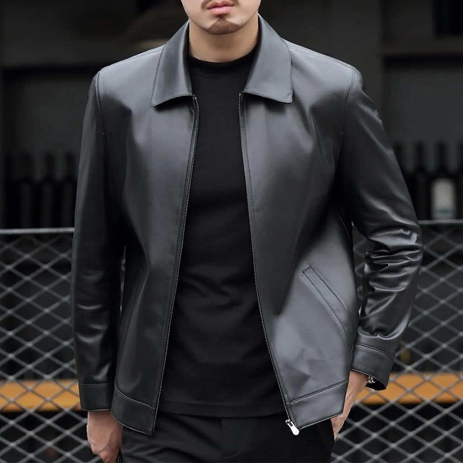 Mens Vintage Leather Long Sleeve Jacket Coat Stand Collar Club Coat Fashion Men's Leather Jackets Casual TopsWinter