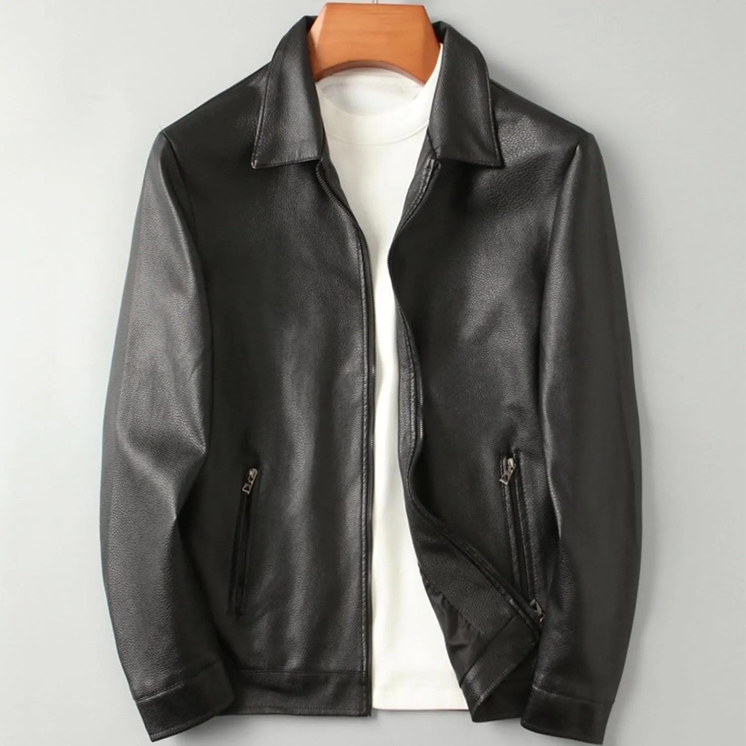 Mens Vintage Leather Long Sleeve Jacket Coat Stand Collar Club Coat Fashion Men's Leather Jackets Casual TopsWinter