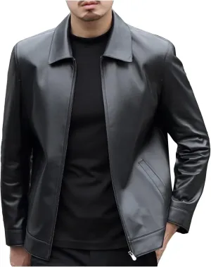 Mens Vintage Leather Long Sleeve Jacket Coat Stand Collar Club Coat Fashion Men's Leather Jackets Casual TopsWinter