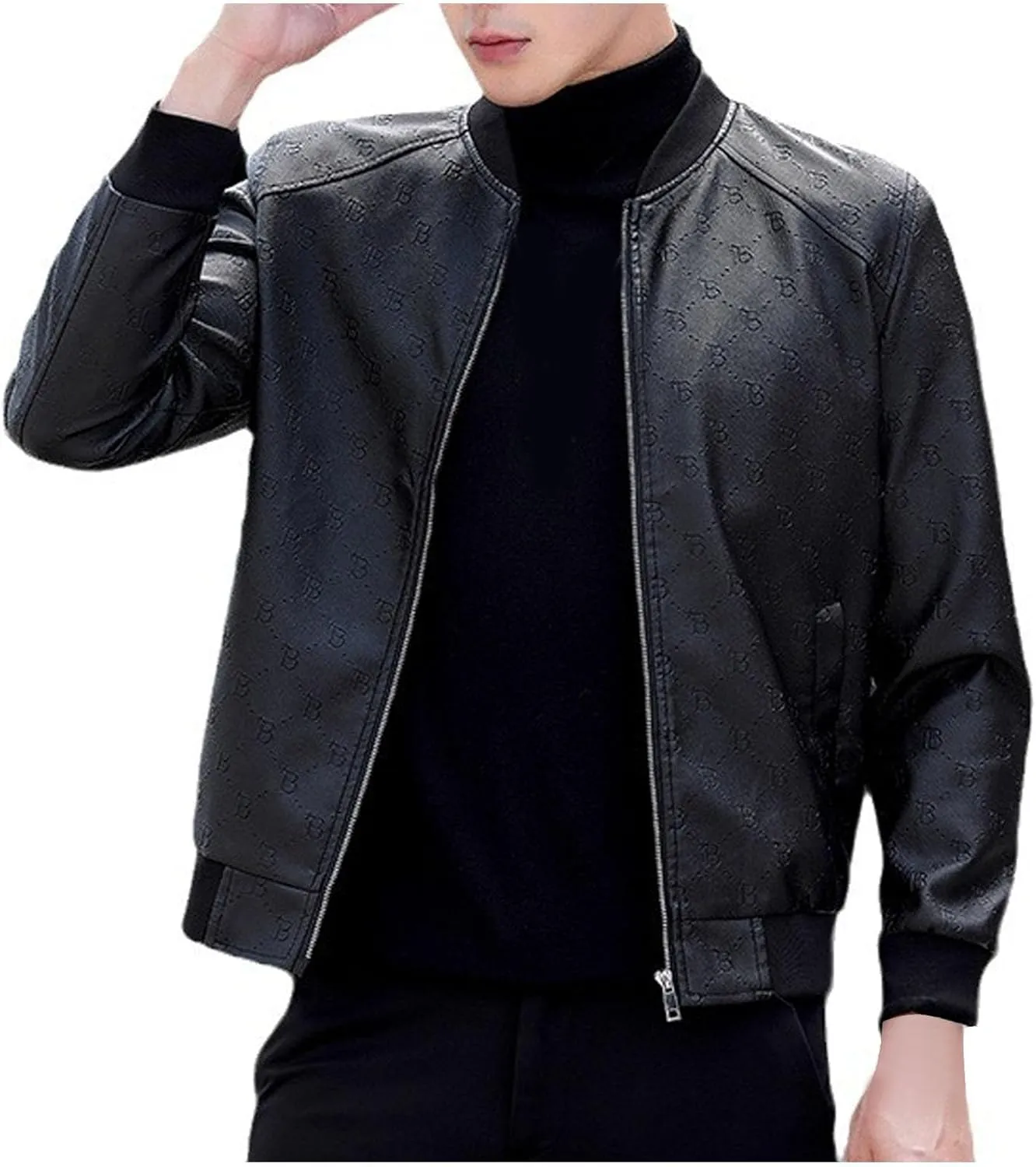 Mens Vintage Leather Long Sleeve Jacket Coat Stand Collar Club Coat Fashion Men's Leather Jackets Casual TopsWinter
